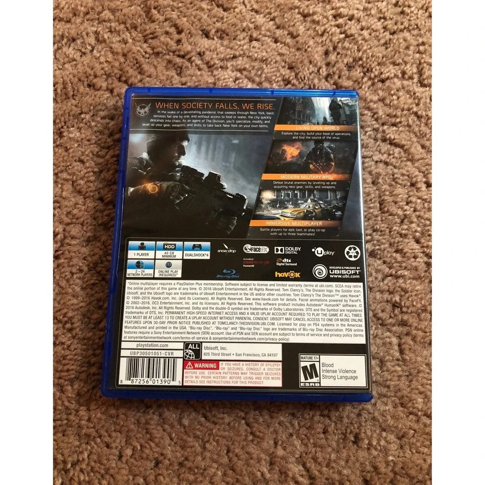 Tom Clancy's The Division PS4 Sony PlayStation 4 Ubisoft RPG Shooter‎ Video Game